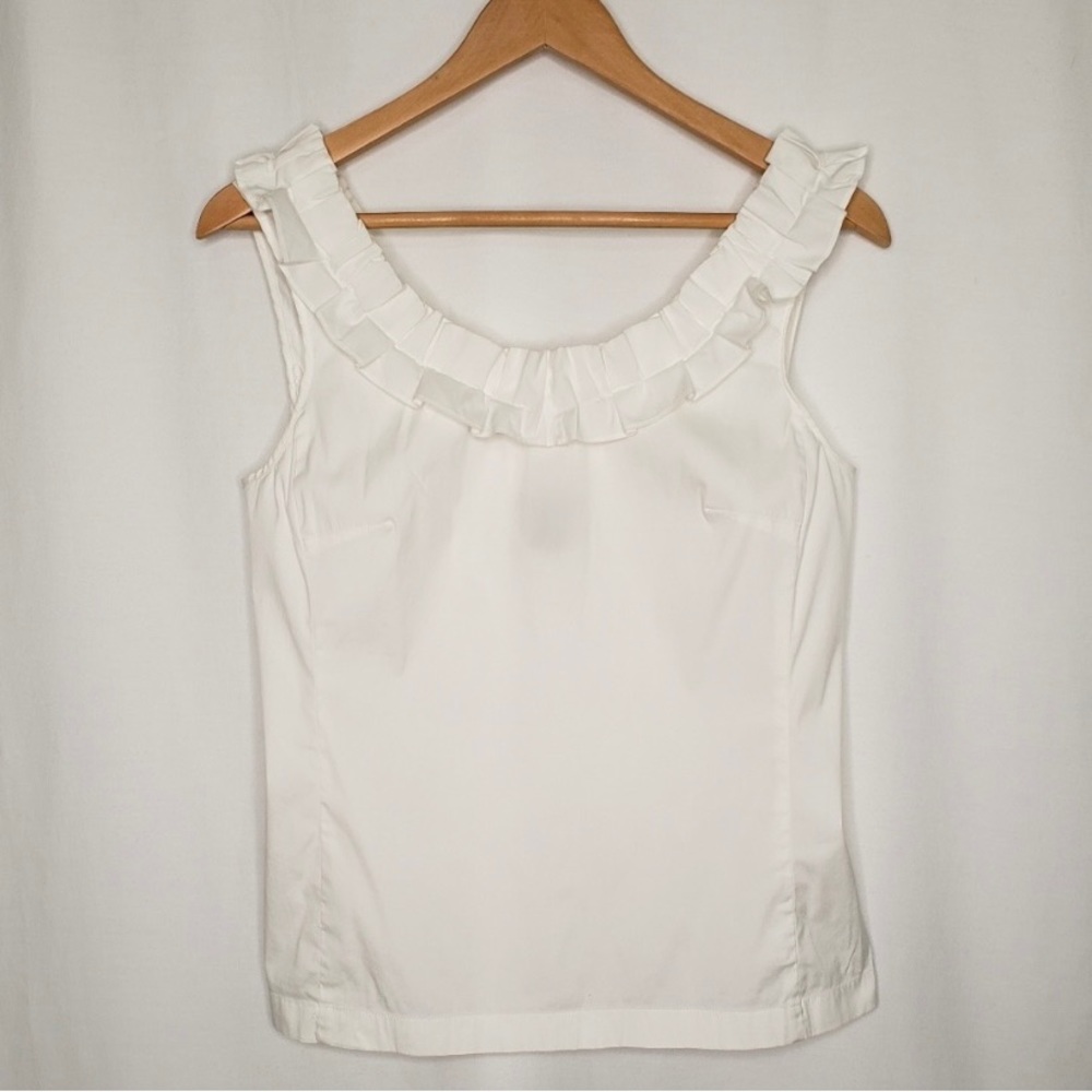 Ann Taylor White Ruffle Sleeveless Top